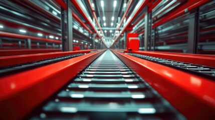 Fototapeta premium Smart conveyor belt cleaning equipment with an AI-controlled scrubbing process and real-time monitoring.