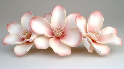 Soft pink and white magnolia flowers gently placed on a pure white background, symbolizing nobility.