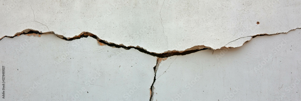 Poster Textured grey concrete wall with cracks for architectural and design backgrounds