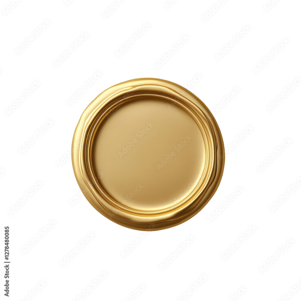 Poster shiny gold circular medallion with smooth reflective surface and rounded edges