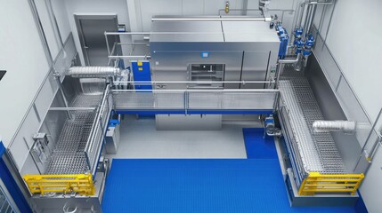 Obraz premium Top-down view of a bottle washing system with built-in filtration and multi-stage cleaning.