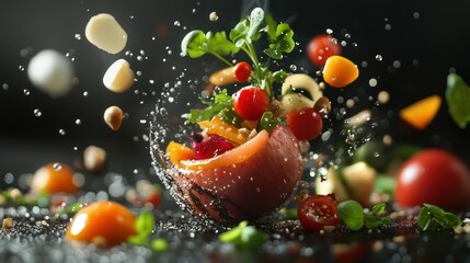 Vibrant Salad Splash, Dark Studio