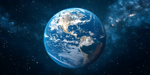 Naklejka premium a stunning view of planet earth from space, showcasing its vibrant blue oceans and swirling cloud formations, with the starry expanse as a backdrop