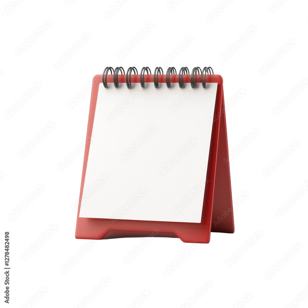 Poster red desk stand with blank white pages for notes or sketches on black wire binding