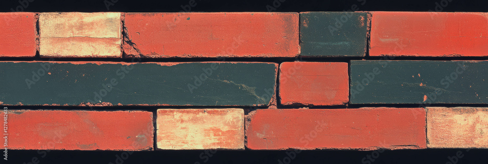 Poster Rustic horizontal brick texture with rough surfaces for design and background