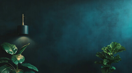 Elegant room interior with black wall texture and green foliage for modern design