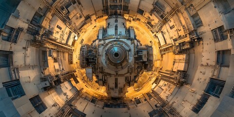 Obraz premium a top-down view of an intricate, futuristic space station interior, detailed with mechanical components and a central core