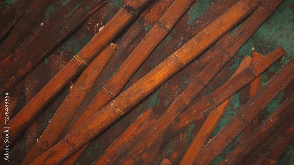 Poster intersecting bamboo texture with rustic brown tones for natural design elements