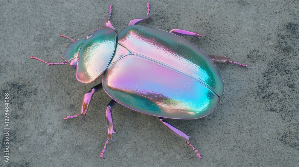 Poster iridescent beetle shell texture on concrete wall for creative design