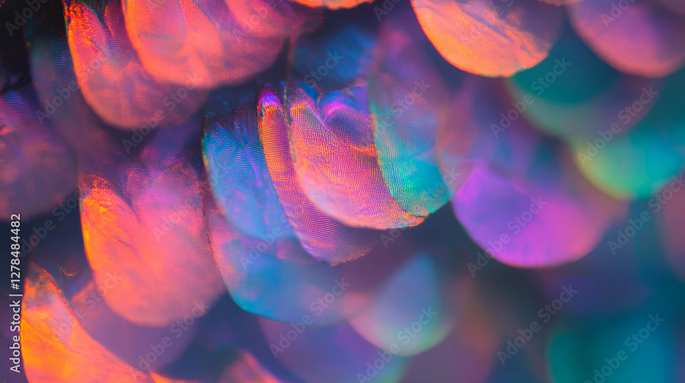 Poster abstract close-up of iridescent butterfly wing texture with vibrant colors for wall art and design