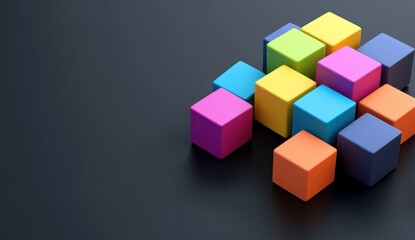Obraz premium Colorful blocks arranged on dark background.