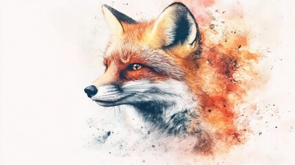 Obraz premium Red Fox Watercolor Portrait, Nature