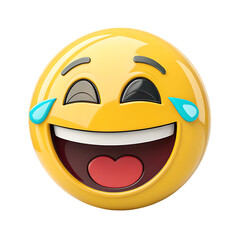 An eye catching 3d yellow laughing emoji illustration isolated on white background. A laughing emoji illustration with a big open mouth and tears from eyes. Most eye catching emoji for thumbnails.