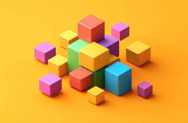 Obraz premium Colorful blocks scattered on orange background.