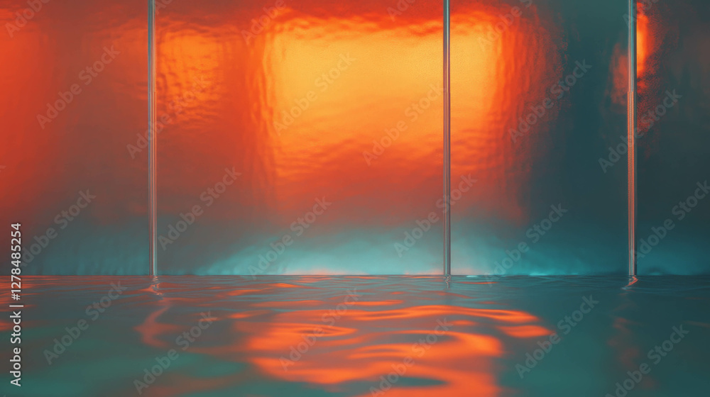 Poster Iridescent liquid metal wall texture with flowing patterns for abstract design