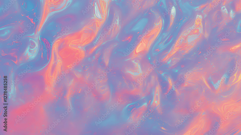 Poster iridescent liquid metal texture with flowing patterns for modern design projects