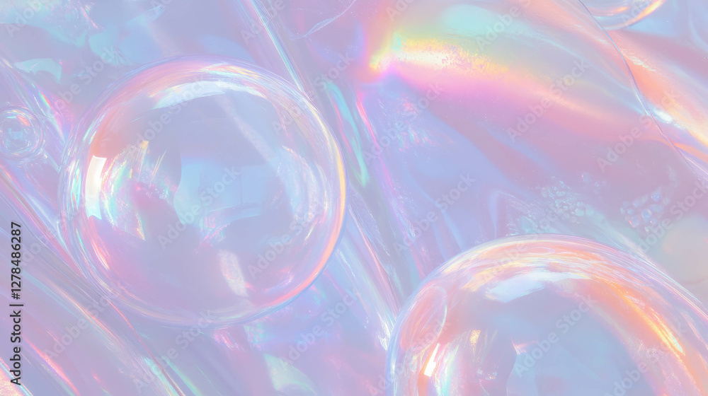 Poster Iridescent soap bubble texture with colorful light reflections for creative design