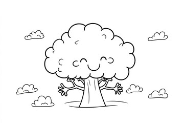 Tiny broccoli with tiny arms, surrounded by little clouds.