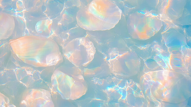 Iridescent seashell wall with pearly texture for artistic design and home decor