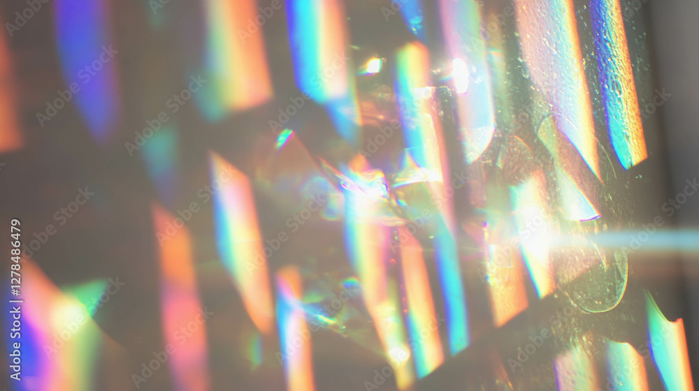 Poster Iridescent stained glass texture with colorful light patterns for decorative design