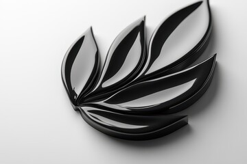 A beautifully arranged black leaf design features sleek and glossy elements that are artistically displayed on a light background. This arrangement highlights creativity and sophistication