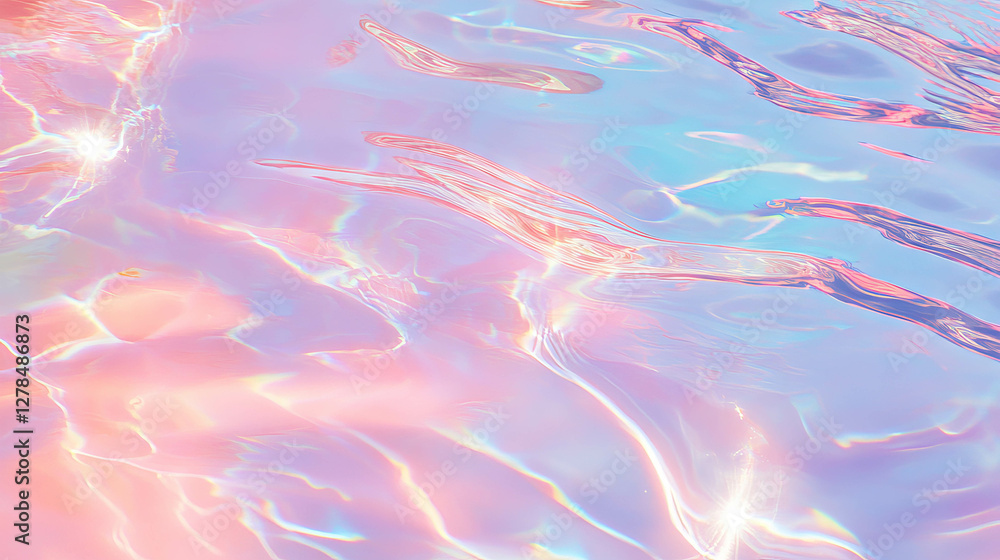 Poster iridescent water surface texture with ripples for creative design and art projects