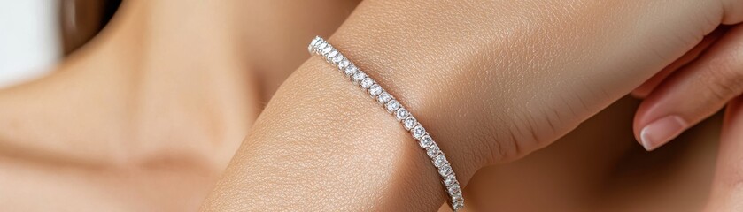 Fototapeta premium Elegant wrist adorned with a shimmering diamond bracelet showcasing luxury and timeless beauty in close-up