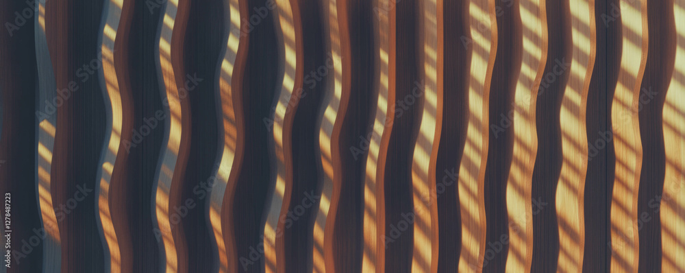Poster abstract design of irregular ribbed wall texture with varied depth and warm lighting