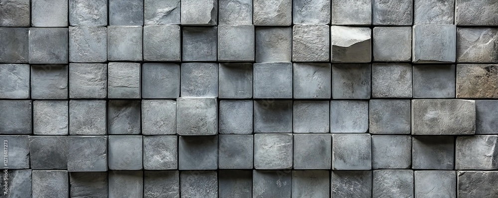 Poster Abstract stone wall texture with irregular square grid pattern for architectural design