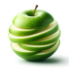 A sliced green apple isolated on white background