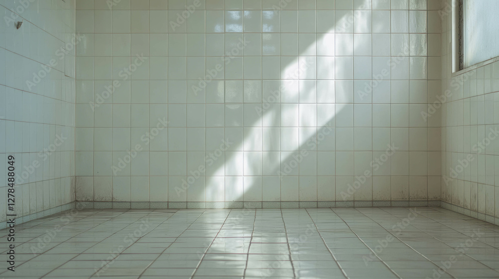 Poster subtle texture of large white tiles with thin grey grout for modern design