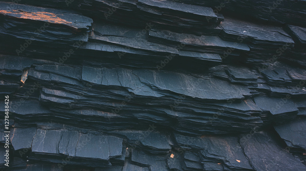 Poster textured layered black slate rock with distinct layers for nature and geology themes