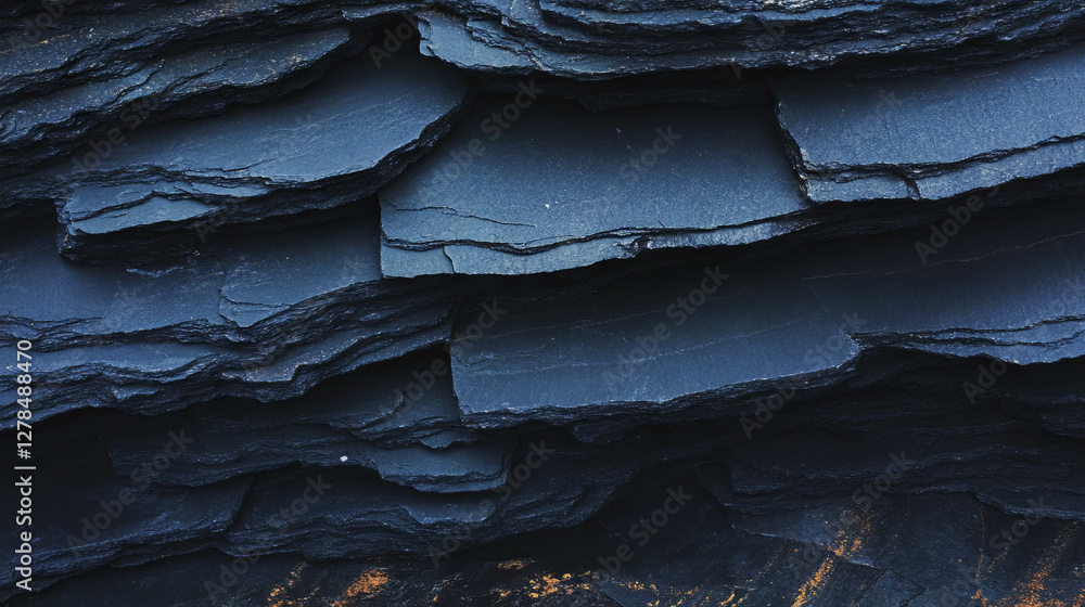 Poster Layered black slate texture with distinct striations for design and architecture