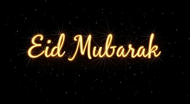 "Eid Mubarak Glowing Text Alpha Channel Video