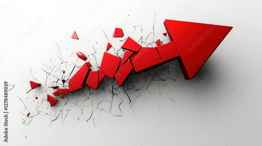 Poster dynamic red arrow breaking through a white surface symbolizing growth and progress