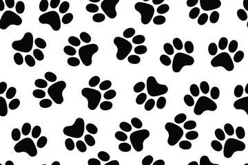 Black Paw Prints on White Background Seamless Vector Pattern