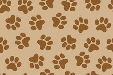 Brown Paw Prints on Beige Background Seamless Vector Pattern