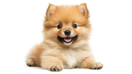 Obraz premium Cute puppy sitting isolated on white background.