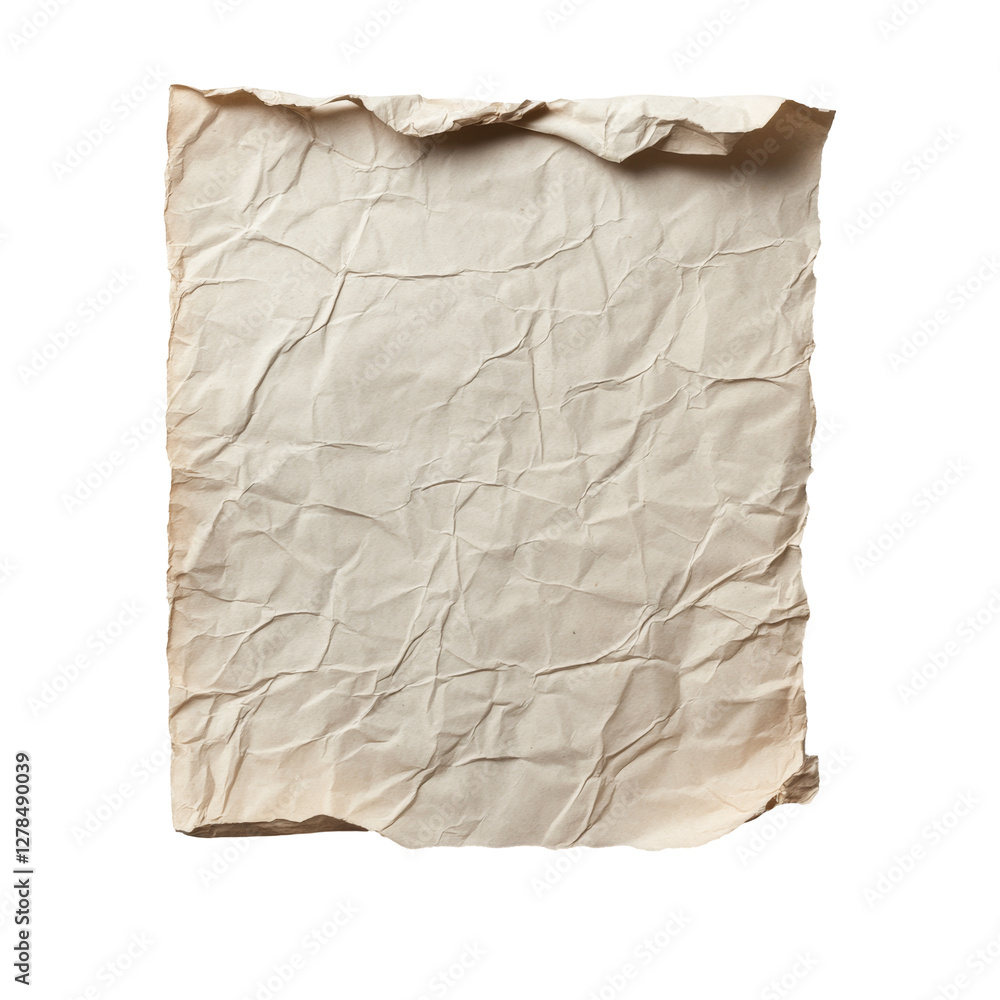 Poster crumpled brown sheet of paper with textured surface and irregular edges for creative projects