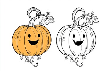 Obraz premium Baby pumpkin with a happy face, holding a small vine.