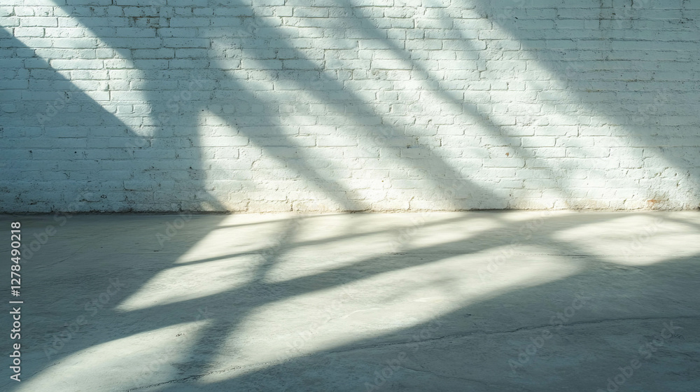 Poster light grey weathered brick texture with sunlight shadows for architectural design