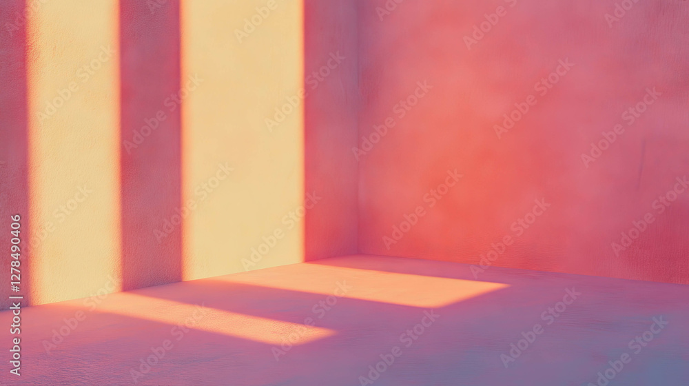 Poster subtle light patterns and soft pastel colors on clay wall surface