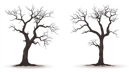 Obraz premium collection of dead trees without leaves isolated on a white background.