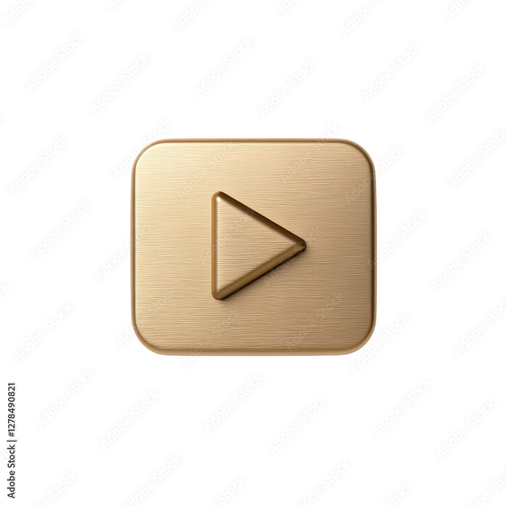 Aufkleber golden play button icon with single triangle in center on square plaque design