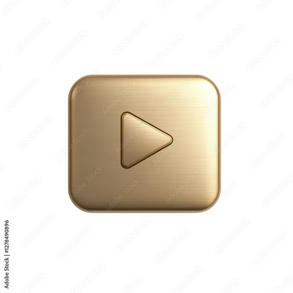 Aufkleber golden play button with engraved triangle icon showcases elegant design and rounded corners