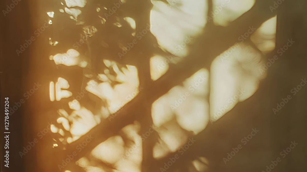 Poster warm abstract light patterns through foliage for artistic backgrounds