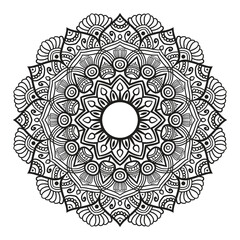 Mandala. Black and white decorative element. Picture for coloring. Abstract circular ornament with stylized leaves.