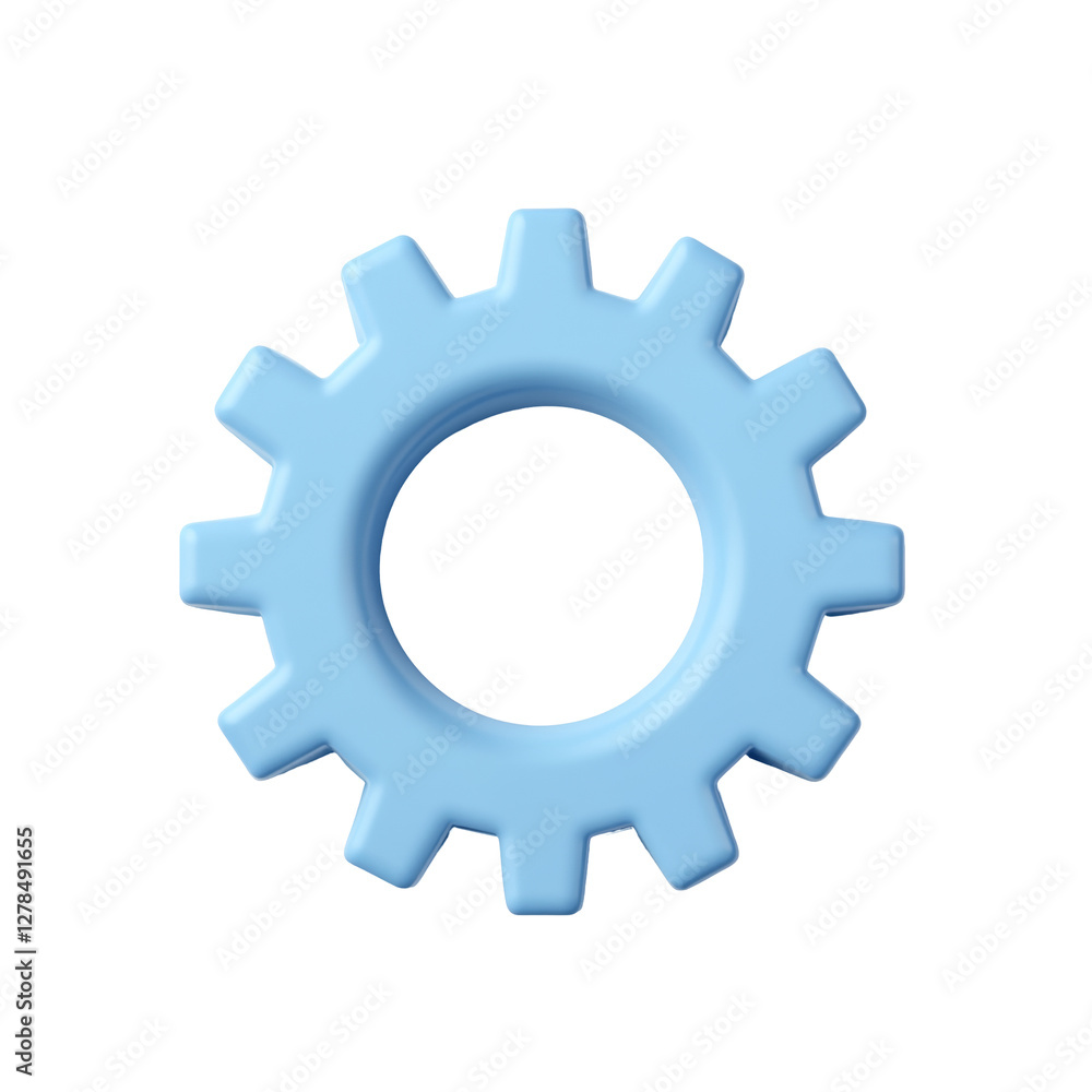 Aufkleber blue gear icon depicting mechanical component with simple geometric design and smooth edges