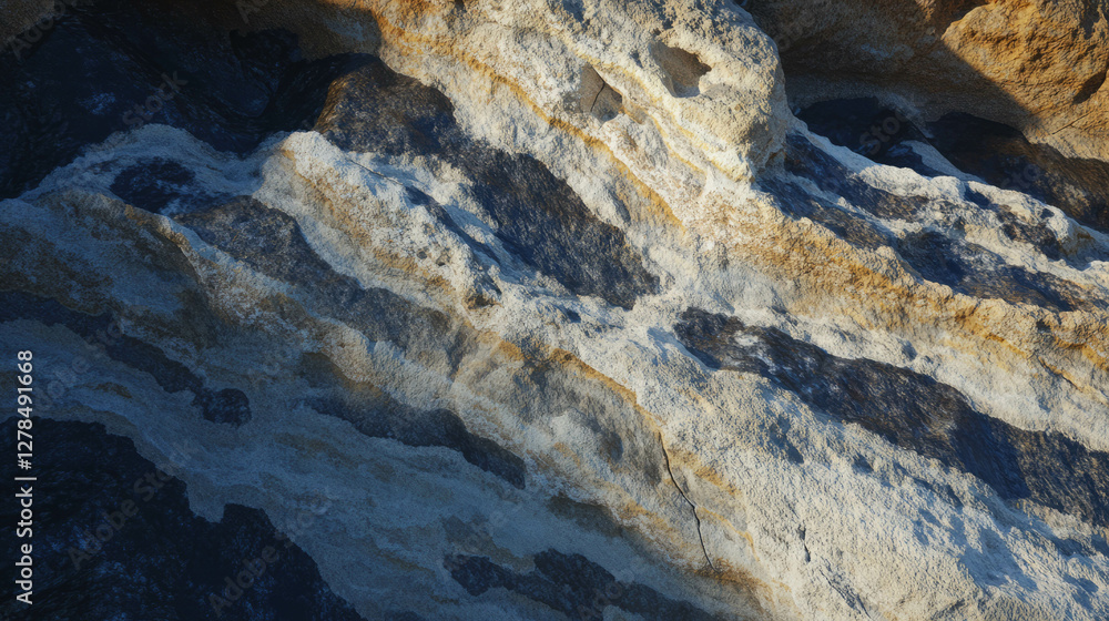 Poster limestone surface with dark grey streaks and unique patterns for natural design inspiration