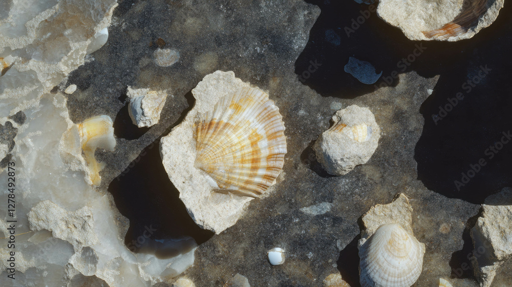 Poster limestone surface with small shell fragments showcasing natural texture for design inspiration